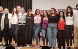 Joan Mena, Isa Serra, Angela Pam Rodríguez en el acto de Sabadell